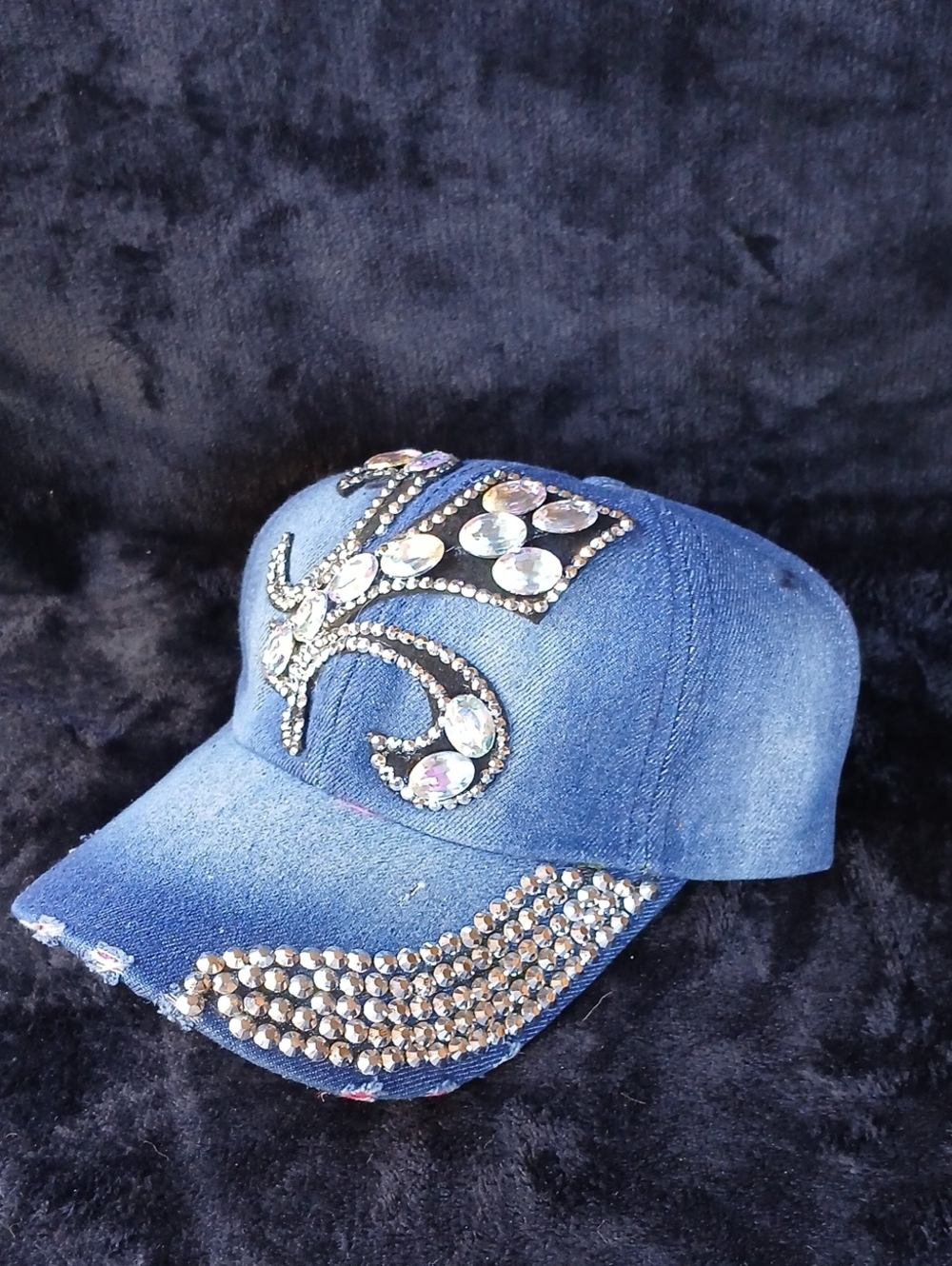 Blue Denim Crystal-Embellished Women's Cap